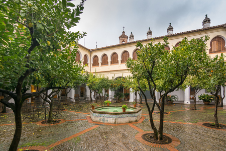 Panoramic view of the Guadalupe monastery in Extremadura (Spain) with its monastery, patrimony of the Humanityの写真素材