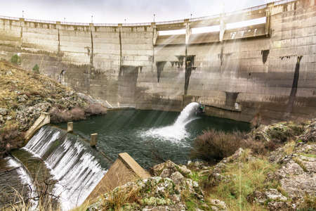 Flow of regulation of a reservoir in a period of drought due to lack of rainの写真素材