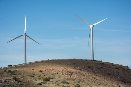 The 'Grado de Pico' wind farm located in the municipality of AyllÃ³n (Segovia) located in the...
