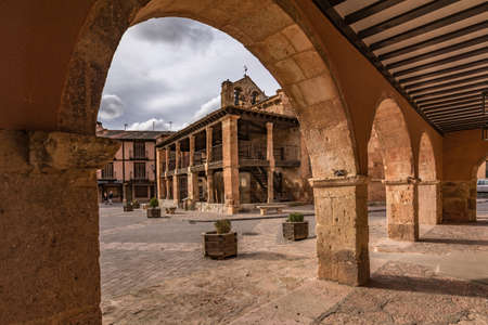 Main square of the town of Ayllon in the province of Segovia. Church of San Miguel, built in the 12th century (Spain) (Spain)のeditorial素材