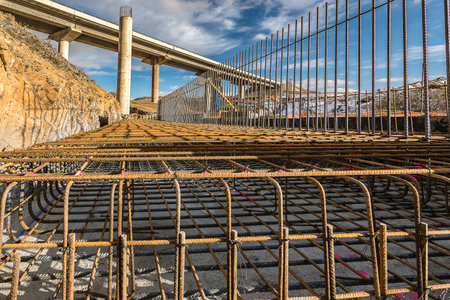 Formwork and ironwork in the construction of a highway bridge