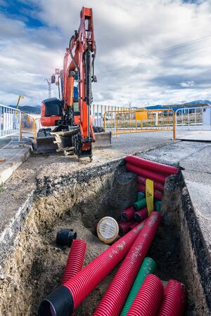 Installation of connection tube for communication and technologyの写真素材