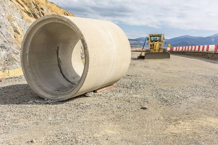 Concrete pipe for highway construction worksの写真素材