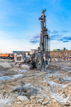Professional drilling rig doing a geotechnical study of the terrain