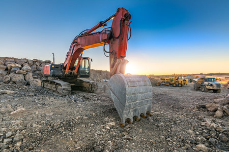Excavator in a mining factory where stone is extracted