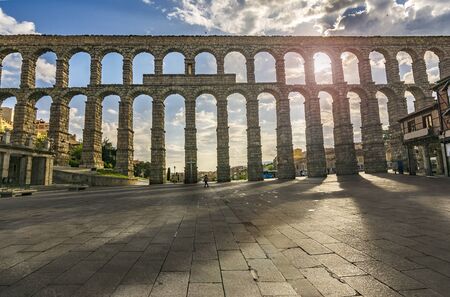 The famous Roman aqueduct of Segovia in Spain.の写真素材