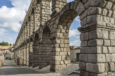 The famous Roman aqueduct of Segovia in Spain.の写真素材