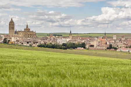 View of the historic center of the city of Segoviaの写真素材