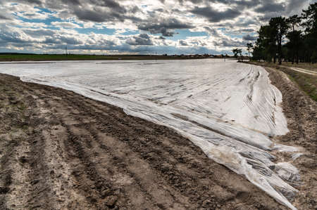 Plastics to protect crops from frost in spring in the interior of Spainの写真素材