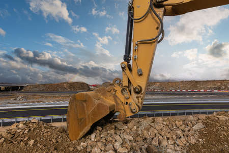 Detail of the shovel of an excavator at a construction siteの写真素材