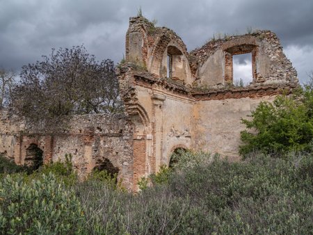 The monastery of Santa MarÃ­a de Nogales in the province of LeÃ³n in Spain is an abandoned placeの写真素材