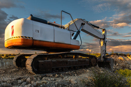 Heavy machinery at road construction sitesの写真素材