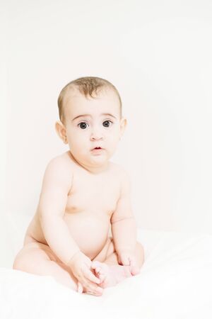 Portrait of cute baby, isolated on whiteの写真素材