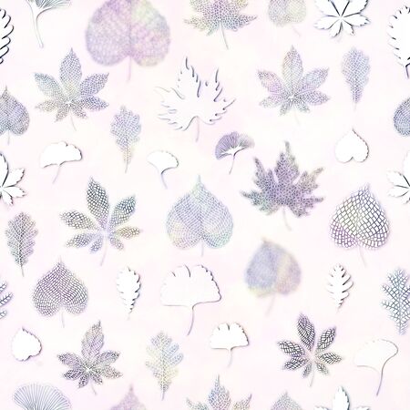 Seamless pattern leaves texture wallpaper repeat beautiful bright design for textile, fabric, gift wrap paper, hologram colors, artの写真素材