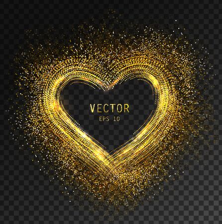 Vector gold glitter heart on transparent background with space for text. Love Valentine and mothers day concept design element, cards, wedding invitations, party posters and flyers. Golden dust isolatedのイラスト素材