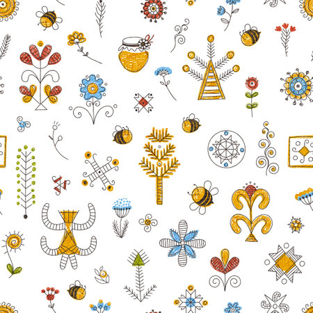 Honey bees isolated vector set. Cute bee cartoon collection. Funny illustrations, cartoon style icons. Beekeeping clip art, bright colorful graphic elements. beehives, flowers, honeycombsのイラスト素材