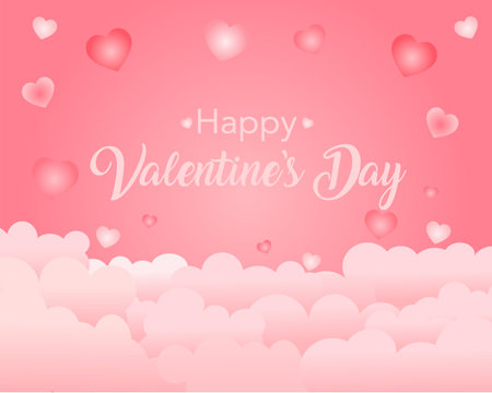 valentines day wallpaper, with pink hearts and cloudsのイラスト素材