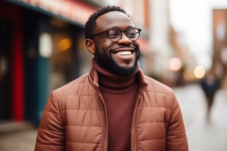Portrait of a handsome african american man wearing eyeglasses.の素材