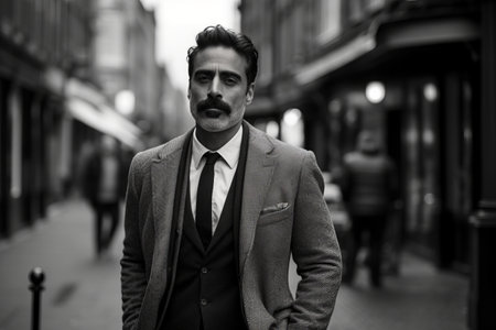 Portrait of a stylish businessman in a city street. black and whiteの素材