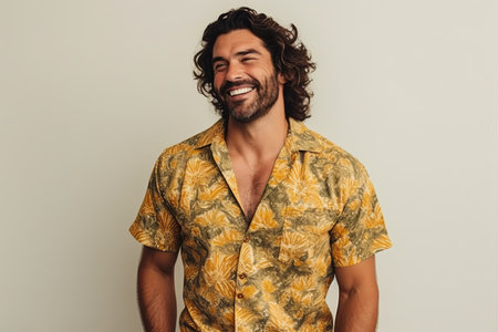 Portrait of a handsome young man laughing and looking at the cameraの素材