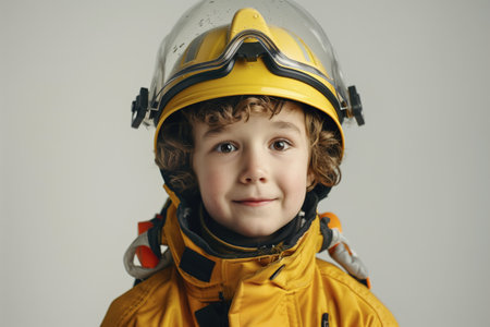 little boy dressed as a firefighterの素材