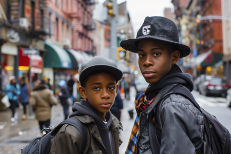 two young children on the streets of New Yorkの素材