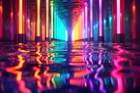 water wallpaper with colorful neon lightsの素材