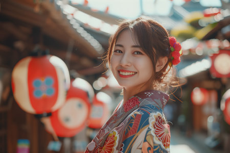 Japanese woman on the streets of the cityの素材