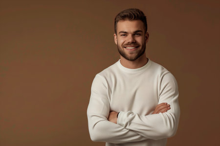 Young man with beard wearing sweaterの素材
