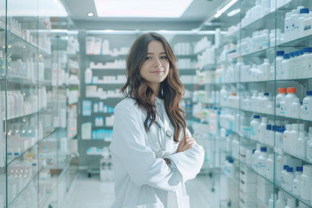 young pharmacist woman at her workplaceの素材