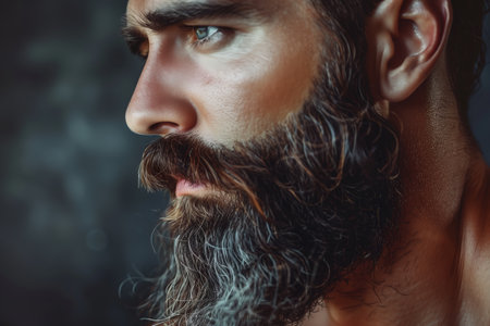 A man with a beard and a beard comb. He has a beard comb in his handの素材
