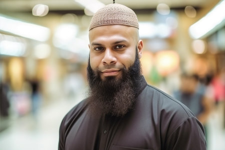 A man with a beard and a turban is smiling for the camera. He is wearing a black shirt and a turbanの素材