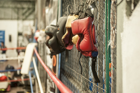 Boxing protection equipment in a gymのeditorial素材