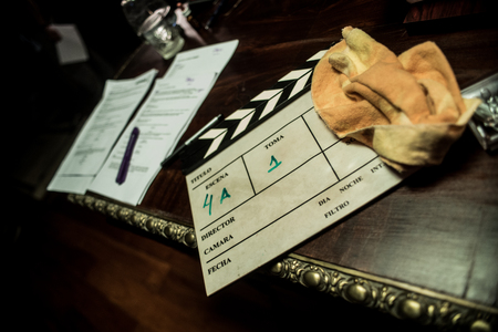 Clapperboard in a film setのeditorial素材