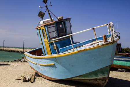 Blue boat in dry dockの写真素材