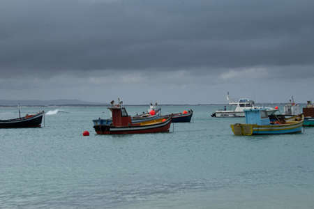 Fishing boats in harborの写真素材