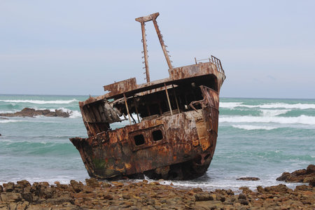 Meisho Maro 38 shipwreck, stranded on the coast of Cape Agulhas, South Africa.  The ship standed on...