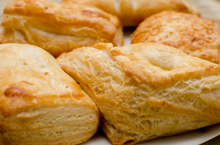 Variety of bakery products, sweet cakes, with cheese and breads