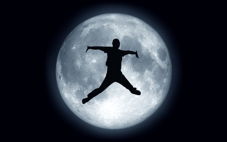 jump moonの写真素材