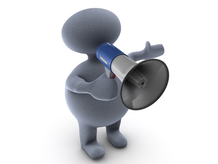 puppet with megaphone Isolated backgroundの写真素材