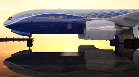 sunset and passenger plane in 3dの写真素材