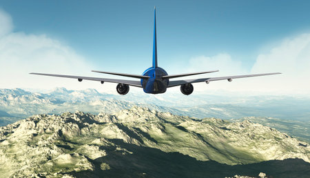 landscape and passenger plane in 3d