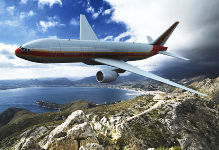 sunset and passenger plane in 3dの写真素材