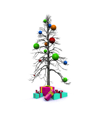 decorated Christmas tree with giftsの写真素材