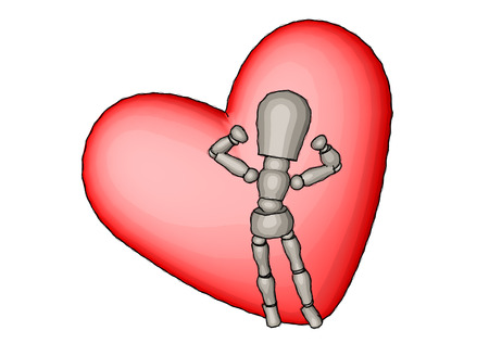 love concept, heart and stuffed with white backgroundの写真素材