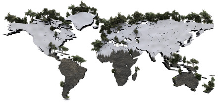 World map with snow and trees with white backgroundの写真素材