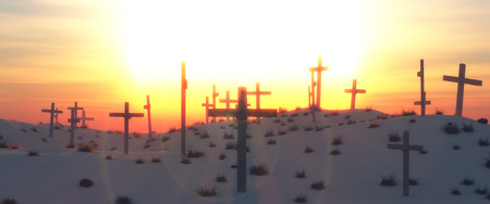 illustration of a desert and wooden crossesの写真素材