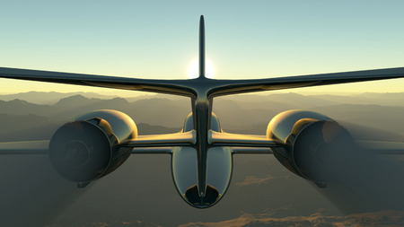 3d illustration of a prototype aircraft flyingの写真素材
