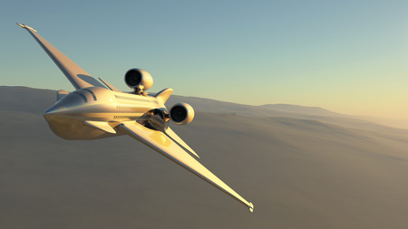3d illustration of a prototype aircraft flyingの写真素材