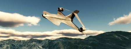 illustration of a prototype aircraft flying over the seaの写真素材